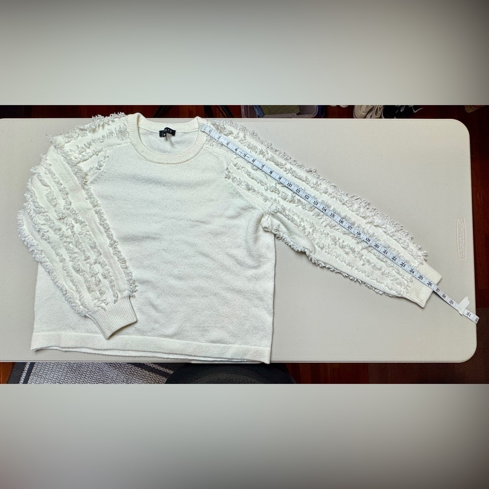 1. STATE White Textured Sweater – Size Medium – Cozy Fringe Sleeve Pullover - Picture 6 of 10